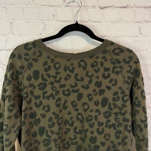 Rails Theo Olive Green Flocked Leopard Print French Terry Pullover Sweatshirt Sm - Picture 2 of 8